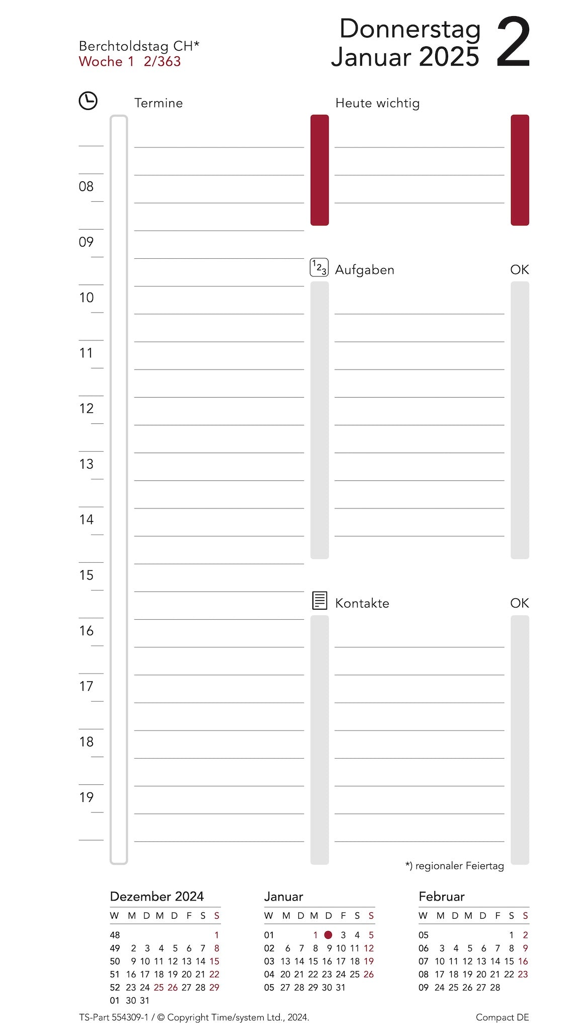 Compact Jahresinhalt mit Tagesplanung CH-DE 2025