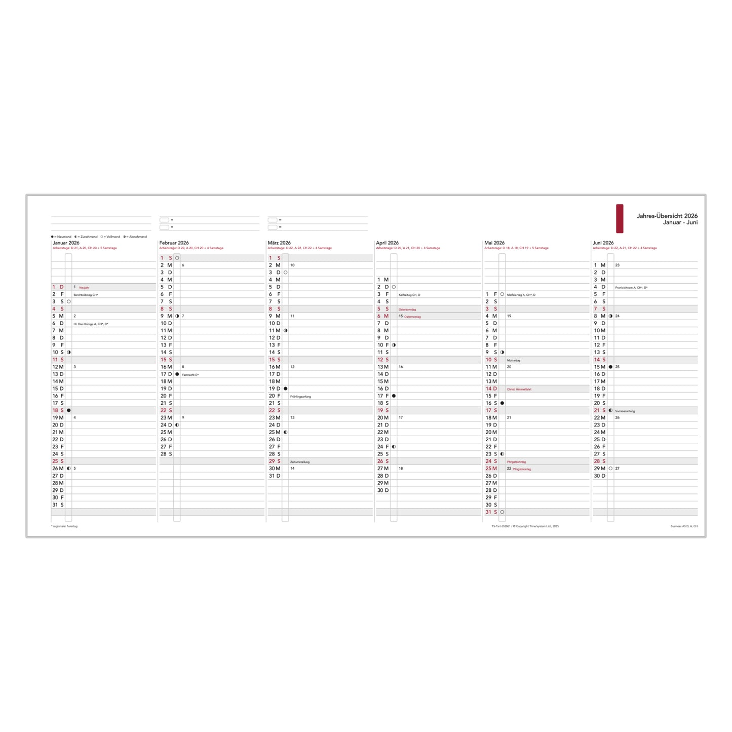 Business A5 Jahresübersicht 2026