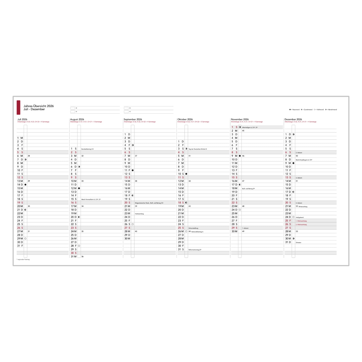 Business A5 Jahresübersicht 2026