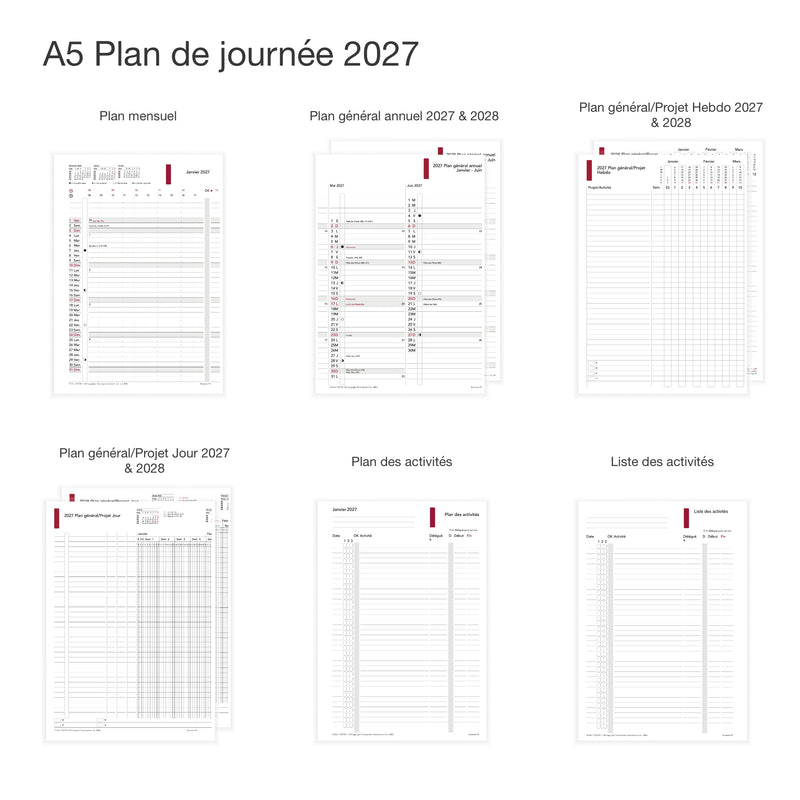 Business Recharge annuelle A5 2027 Plan de journée Français