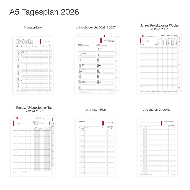 Business A5 Jahresinhalt 2026 Tagesplan